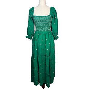 Floral Embroidered Maxi Dress Women S Green Smocked Cottagecore Sunflower Easter